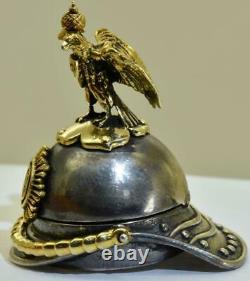 Antique Imperial Russian Faberge Erik Kolin 14k Gold Silver Guard Helmet Locket