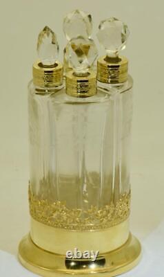 Antique Imperial Russian Faberge Gilt Silver Crystal Perfume Bottles Set c1906