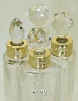 Antique Imperial Russian Faberge Gilt Silver Crystal Perfume Bottles Set c1906