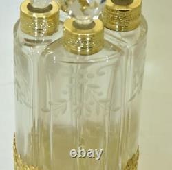 Antique Imperial Russian Faberge Gilt Silver Crystal Perfume Bottles Set c1906