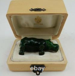 Antique Imperial Russian Faberge Hand Carved Malachite Hippo Statue w Fitted Box