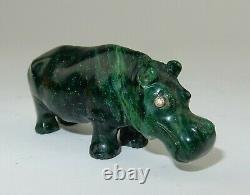 Antique Imperial Russian Faberge Hand Carved Malachite Hippo Statue w Fitted Box