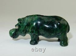 Antique Imperial Russian Faberge Hand Carved Malachite Hippo Statue w Fitted Box