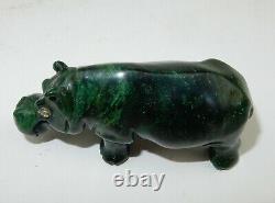 Antique Imperial Russian Faberge Hand Carved Malachite Hippo Statue w Fitted Box