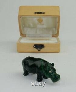 Antique Imperial Russian Faberge Hand Carved Malachite Hippo Statue w Fitted Box