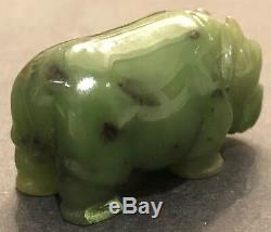Antique Imperial Russian Faberge Hand Carved Nephrite Hippo Statue w Fitted Box