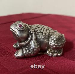 Antique Imperial Russian Faberge Jewelled 84 Silver Garnet Frog Figurine EXCLNT
