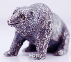 Antique Imperial Russian Faberge Jewelled Silver Bear Figurine Diamond Eyes