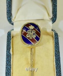 Antique Imperial Russian Faberge Lapel Pin14k Gold Enamel-Officers Award-Boxed