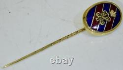 Antique Imperial Russian Faberge Lapel Pin14k Gold Enamel-Officers Award-Boxed