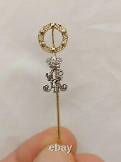 Antique Imperial Russian Faberge Lapel Pin Brooch Gold 56 Diamond Nicholas II