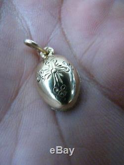 Antique Imperial Russian Faberge Miniature Gold Egg Pendant Charm