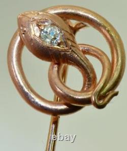 Antique Imperial Russian Faberge Snake Brooch Tie Pin 14k Gold Diamond Boxed