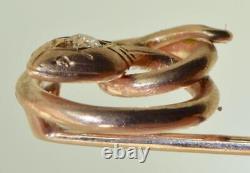 Antique Imperial Russian Faberge Snake Brooch Tie Pin 14k Gold Diamond Boxed