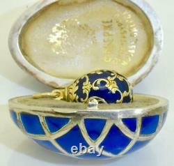 Antique Imperial Russian Faberge gild silver, enamel, Diamonds egg pendant. Egg box