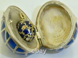 Antique Imperial Russian Faberge gild silver, enamel&Diamonds egg pendant. Egg box