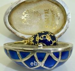Antique Imperial Russian Faberge gild silver, enamel, Diamonds egg pendant. Egg box