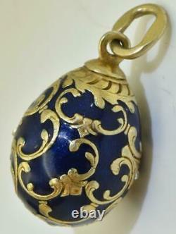 Antique Imperial Russian Faberge gild silver, enamel&Diamonds egg pendant. Egg box