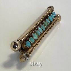 Antique Imperial Russian Filigree Rose Gold Mark 56 14K Brooch Turquoise Pearls
