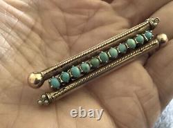 Antique Imperial Russian Filigree Rose Gold Mark 56 14K Brooch Turquoise Pearls