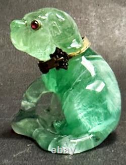 Antique Imperial Russian Fluorite Gilt 84 Silver Dog Figurine