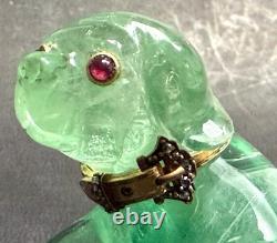 Antique Imperial Russian Fluorite Gilt 84 Silver Dog Figurine