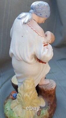 Antique Imperial Russian Gardner Bisque porcelain woman nursing a child figure