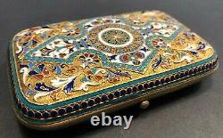 Antique Imperial Russian Gilded Enameled 84 Silver Cigarette Case (Nazarov)