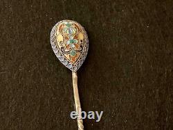 Antique Imperial Russian Gilt Silver Sterling 84 Enameled Spoon