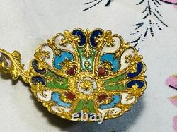 Antique Imperial Russian Gold Champleve Rainbow Enamel Bear Spoon Like Cloisonne