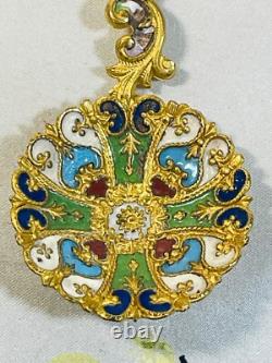 Antique Imperial Russian Gold Champleve Rainbow Enamel Bear Spoon Like Cloisonne