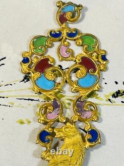 Antique Imperial Russian Gold Champleve Rainbow Enamel Bear Spoon Like Cloisonne