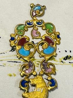 Antique Imperial Russian Gold Champleve Rainbow Enamel Bear Spoon Like Cloisonne