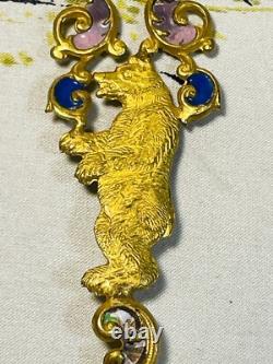 Antique Imperial Russian Gold Champleve Rainbow Enamel Bear Spoon Like Cloisonne