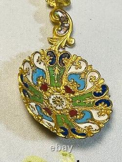 Antique Imperial Russian Gold Champleve Rainbow Enamel Bear Spoon Like Cloisonne