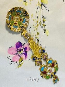 Antique Imperial Russian Gold Champleve Rainbow Enamel Bear Spoon Like Cloisonne