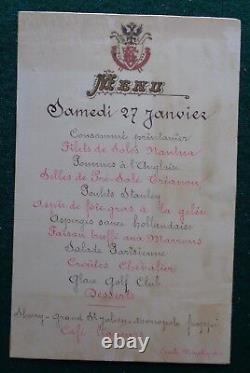 Antique Imperial Russian Grand Duke Michael Romanov Cannes Mandelieu Golf Menu