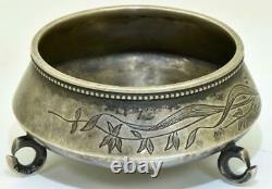 Antique Imperial Russian Hand Engraved 84 Silver Mustard Holder c1890's RARE