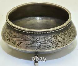Antique Imperial Russian Hand Engraved 84 Silver Mustard Holder c1890's RARE