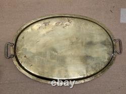 Antique Imperial Russian Hand Hammered Oval Brass Tray Handles 22 1800s Mark