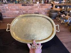 Antique Imperial Russian Hand Hammered Oval Brass Tray With Handles