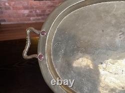 Antique Imperial Russian Hand Hammered Oval Brass Tray With Handles