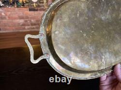 Antique Imperial Russian Hand Hammered Oval Brass Tray With Handles