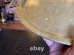 Antique Imperial Russian Hand Hammered Oval Brass Tray With Handles