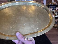 Antique Imperial Russian Hand Hammered Oval Brass Tray With Handles