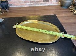 Antique Imperial Russian Hand Hammered Oval Brass Tray With Handles