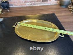 Antique Imperial Russian Hand Hammered Oval Brass Tray With Handles