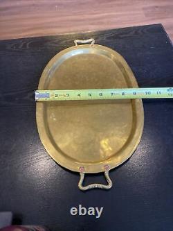 Antique Imperial Russian Hand Hammered Oval Brass Tray With Handles