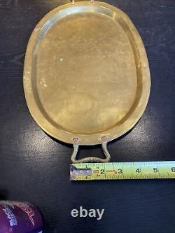 Antique Imperial Russian Hand Hammered Oval Brass Tray With Handles