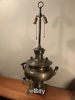 Antique Imperial Russian Heavy Brass Samovar 34 Table Lamp Dated 1870 SUPERB